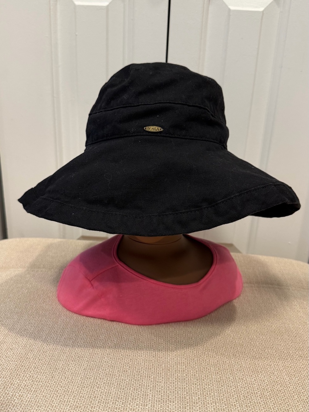 Scala Women’s Cotton Big Brim Bucket Hat UPF 50 Solid Black One Size
